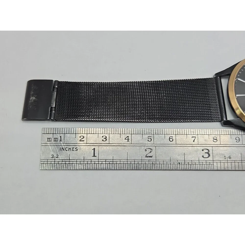 Mens Grenen by Skagen Black Gold Tone Steel Mesh 41mm Day Date Watch New Battery